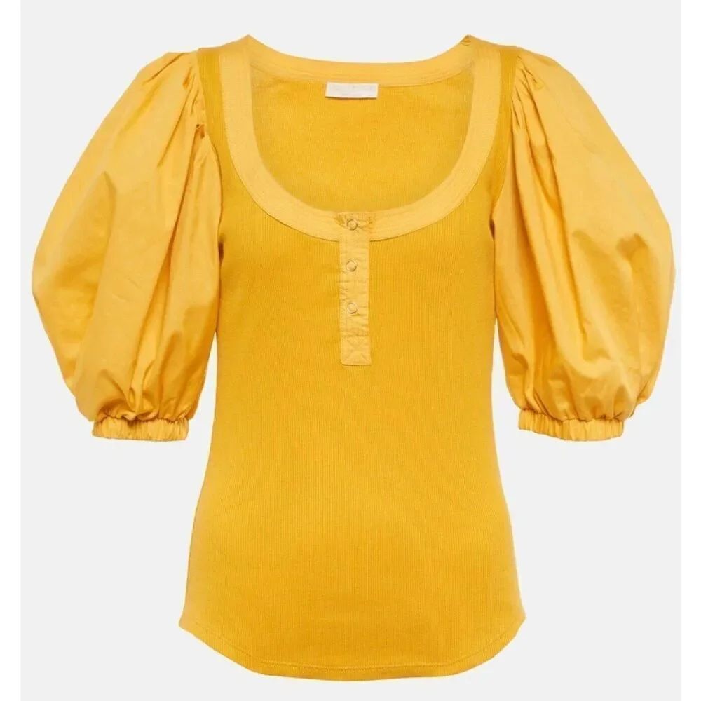 Ulla Johnson Janette cotton jersey and poplin top in Yellow NWT Size Small